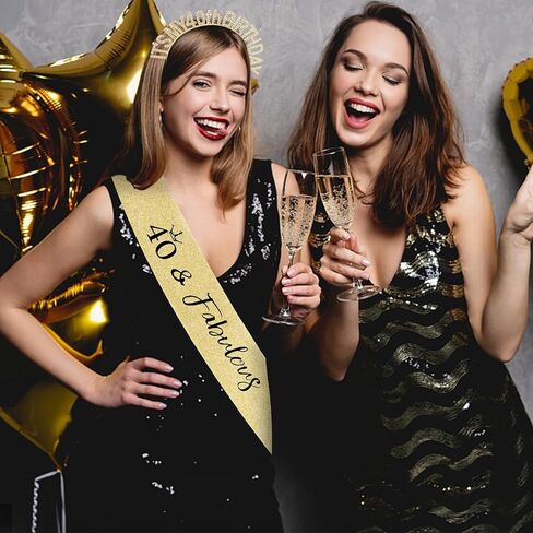 40th Birthday Decorations for Women 40th Birthday Sash & Headband Set 40th Birthday Gifts Women Happy Birthday- Gold in Saudi Arabia