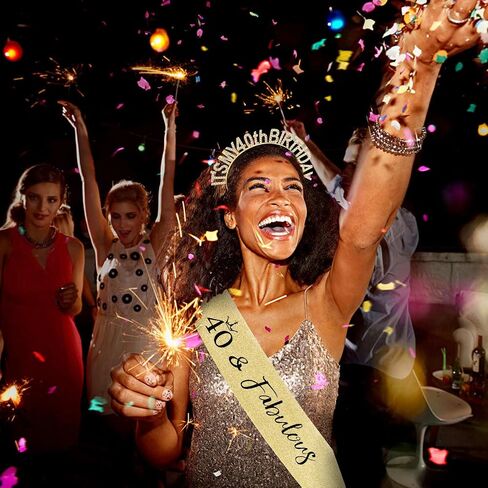 40th Birthday Decorations for Women 40th Birthday Sash & Headband Set 40th Birthday Gifts Women Happy Birthday- Gold in Saudi Arabia