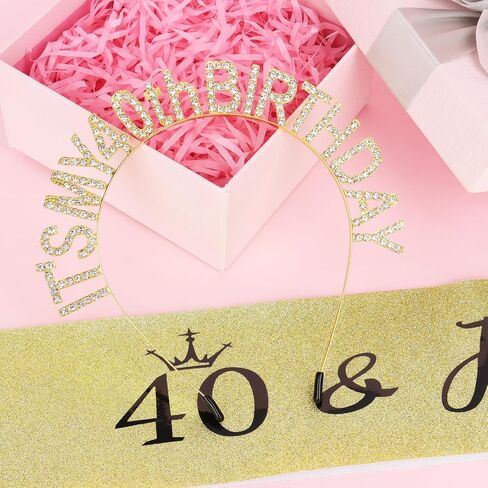 40th Birthday Decorations for Women 40th Birthday Sash & Headband Set 40th Birthday Gifts Women Happy Birthday- Gold in Saudi Arabia