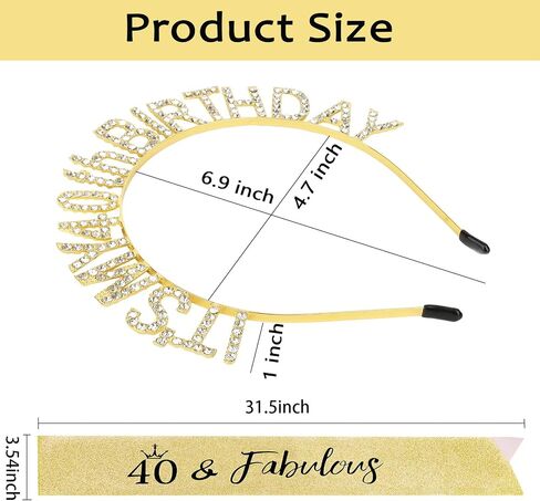40th Birthday Decorations for Women 40th Birthday Sash & Headband Set 40th Birthday Gifts Women Happy Birthday- Gold in Saudi Arabia