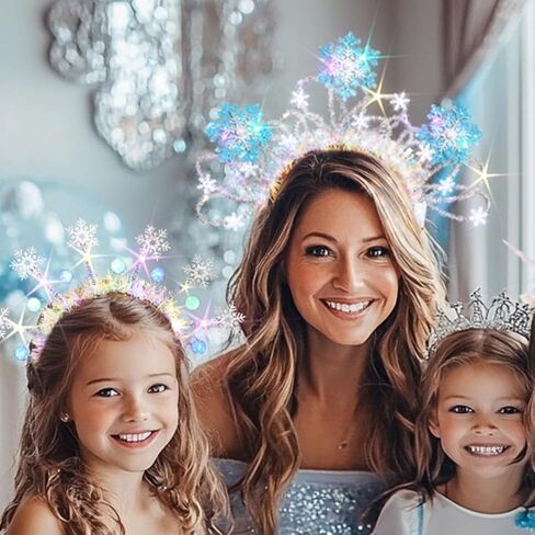Light Up Christmas Headband Led Xmas Snowflakes Headband Glowing Festival Party Princess Dress Up Headwear for Women (Blue-White A) in Kuwait