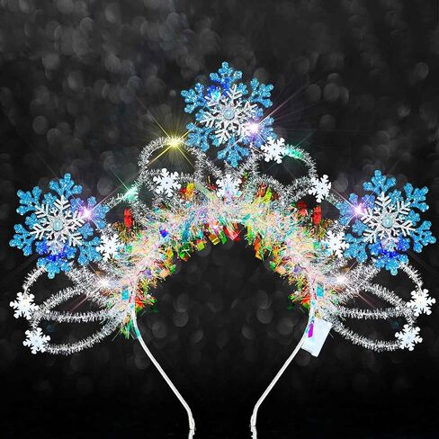 Light Up Christmas Headband Led Xmas Snowflakes Headband Glowing Festival Party Princess Dress Up Headwear for Women (Blue-White A) in Kuwait