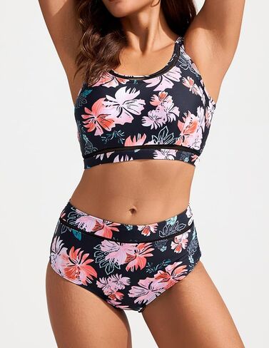 Kate Kasin Women High Waisted Bikini Set Scoop Neck Tummy Control Swimsuit Adjustable Straps Bathing Suit in Saudi Arabia