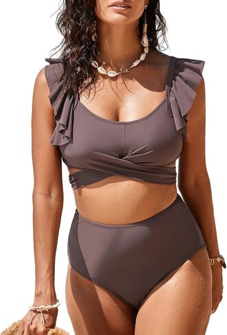 Aleumdr Women's High Waisted Bikini Sets Ruffle Two Piece Swimsuits Crisscross Bathing Suits in Saudi Arabia