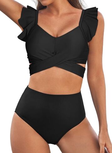 Aleumdr Women's High Waisted Bikini Sets Ruffle Two Piece Swimsuits Crisscross Bathing Suits in Saudi Arabia