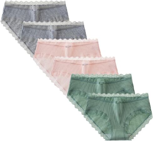 Teen Girls Soft Ribbed Cotton Panties Breathable Comfort Lace Trim Hipster Panties in Saudi Arabia