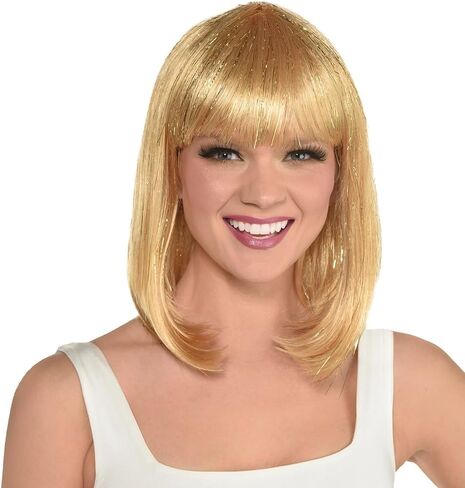 Vibrant Gold Long Bob Wig - Pack of 1 - Super Soft & Comfortable Synthetic Hair for Adults & Children - Perfect for Cosplay, Dress-Up & Parties in Saudi Arabia