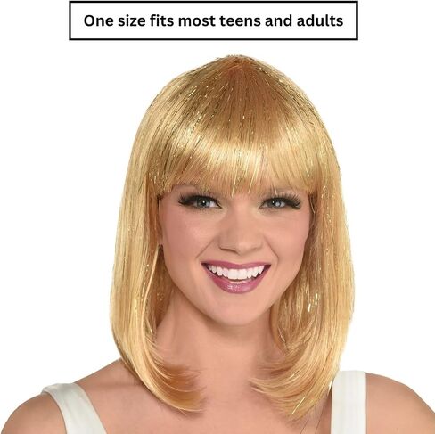 Vibrant Gold Long Bob Wig - Pack of 1 - Super Soft & Comfortable Synthetic Hair for Adults & Children - Perfect for Cosplay, Dress-Up & Parties in Saudi Arabia