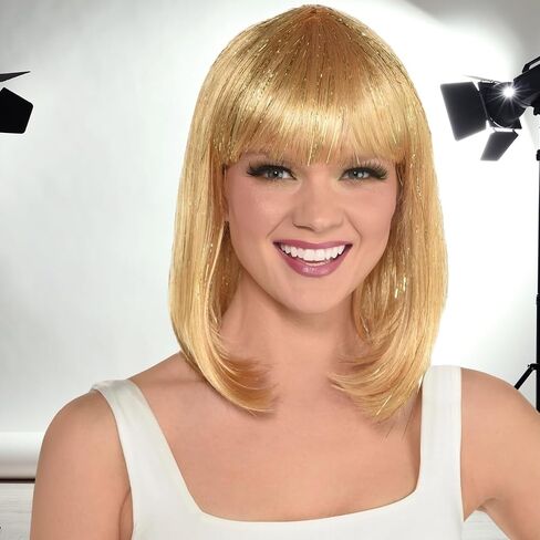 Vibrant Gold Long Bob Wig - Pack of 1 - Super Soft & Comfortable Synthetic Hair for Adults & Children - Perfect for Cosplay, Dress-Up & Parties in Saudi Arabia