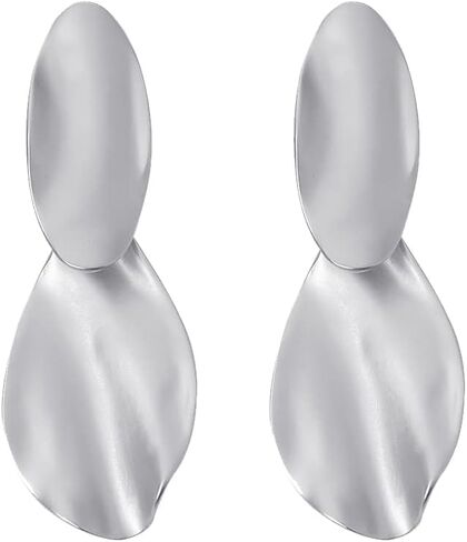 Matte Gold Silver Hammered Long Drop Clip On Earrings Large Unique Statement Clip Earrings for Women in Kuwait
