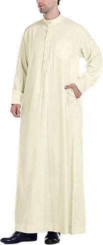 YAOHUOLE Men Islamic Caftan Thobe Big and Tall Kaftan with Pocket Mens Arab Thobe Men Kaftan Thobe in Saudi Arabia