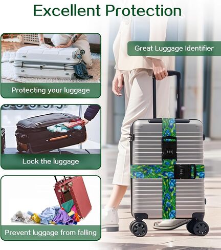 Luggage Straps for Suitcases Travel Belt Luggage Band with Lock Heavy Duty Traveling Luggage Identifier Wave Cute Women Girls Unique Accesory Personalized in Saudi Arabia
