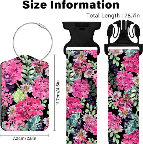 3 Pack Luggage Straps Tags Set for Suitcases, Travel Adjustable Belt with Quick Release Buckle and Name ID Label Card, Heavy Duty Nylon Bag Packing Strap for Business -Pink Flower in Saudi Arabia