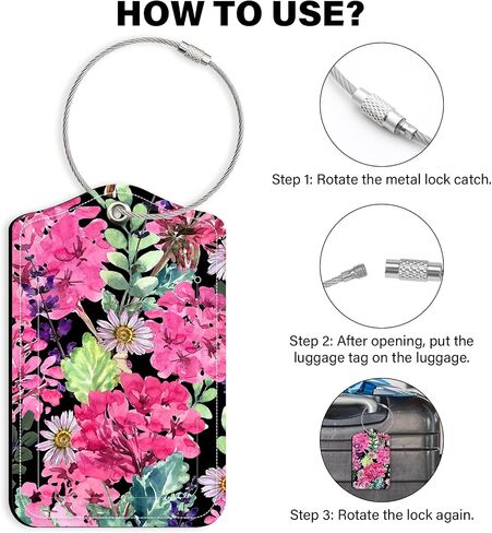 3 Pack Luggage Straps Tags Set for Suitcases, Travel Adjustable Belt with Quick Release Buckle and Name ID Label Card, Heavy Duty Nylon Bag Packing Strap for Business -Pink Flower in Saudi Arabia
