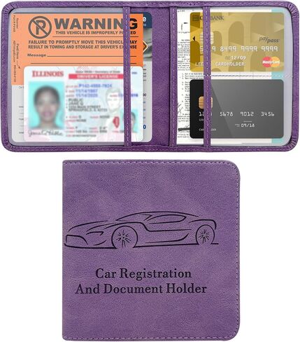 Car Registration and Insurance Card Holder, Leather Car Document Holder Glove Compartment Organizer, Vehicle Wallet Case Glove Box Organizer for Women Men, Car Accessories (Purple) in Saudi Arabia