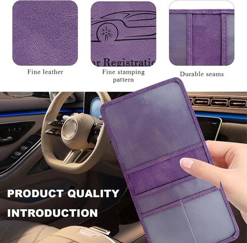 Car Registration and Insurance Card Holder, Leather Car Document Holder Glove Compartment Organizer, Vehicle Wallet Case Glove Box Organizer for Women Men, Car Accessories (Purple) in Saudi Arabia