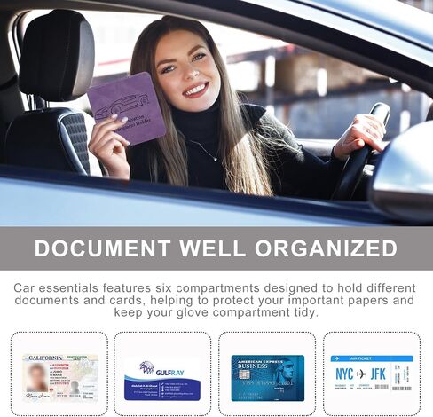 Car Registration and Insurance Card Holder, Leather Car Document Holder Glove Compartment Organizer, Vehicle Wallet Case Glove Box Organizer for Women Men, Car Accessories (Purple) in Saudi Arabia