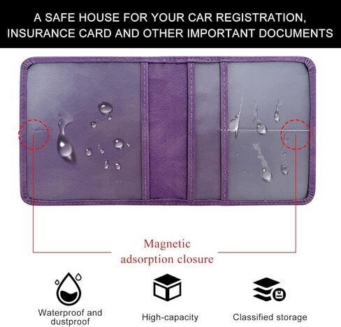 Car Registration and Insurance Card Holder, Leather Car Document Holder Glove Compartment Organizer, Vehicle Wallet Case Glove Box Organizer for Women Men, Car Accessories (Purple) in Saudi Arabia