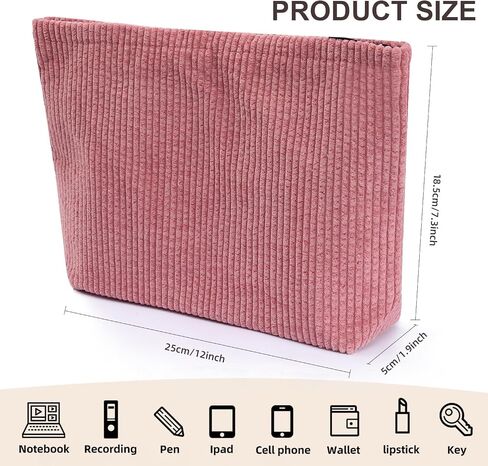 حقيبة مستحضرات التجميل حقيبة مستحضرات التجميل Preppy Cute Corduroy حقيبة أدوات الزينة للنساء أساسيات السفر (بيج كامل) in Saudi Arabia
