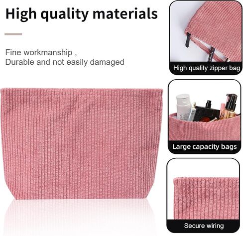 حقيبة مستحضرات التجميل حقيبة مستحضرات التجميل Preppy Cute Corduroy حقيبة أدوات الزينة للنساء أساسيات السفر (بيج كامل) in Saudi Arabia