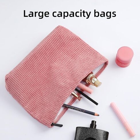 حقيبة مستحضرات التجميل حقيبة مستحضرات التجميل Preppy Cute Corduroy حقيبة أدوات الزينة للنساء أساسيات السفر (بيج كامل) in Saudi Arabia