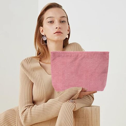 حقيبة مستحضرات التجميل حقيبة مستحضرات التجميل Preppy Cute Corduroy حقيبة أدوات الزينة للنساء أساسيات السفر (بيج كامل) in Saudi Arabia