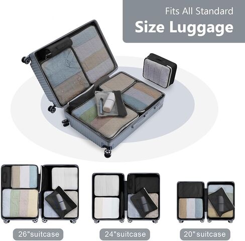 مكعبات تعبئة للسفر - 9 مجموعات من مكعبات التعبئة لحقيبة السفر، مجموعة حقائب سفر كبيرة الحجم لتنظيم الأمتعة مع أكياس غسيل للسفر/حقيبة أحذية/حقيبة أدوات الزينة (بيج) in Kuwait