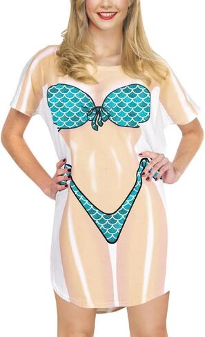 ملابس سباحة نسائية من Spadehill بأكمام قصيرة وطباعة بيكيني لطيفة وفضفاضة in Kuwait