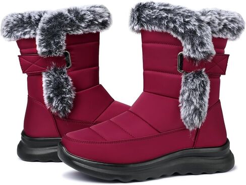 SHIBEVER Waterproof Winter Boots for Women: Snow Mid Calf Fur Lined Warm Women Boot Outdoor Resistant Booties in Saudi Arabia
