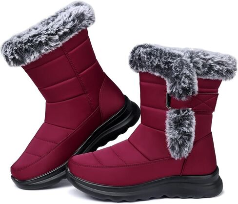SHIBEVER Waterproof Winter Boots for Women: Snow Mid Calf Fur Lined Warm Women Boot Outdoor Resistant Booties in Saudi Arabia