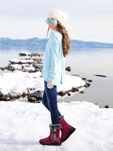 SHIBEVER Waterproof Winter Boots for Women: Snow Mid Calf Fur Lined Warm Women Boot Outdoor Resistant Booties in Saudi Arabia