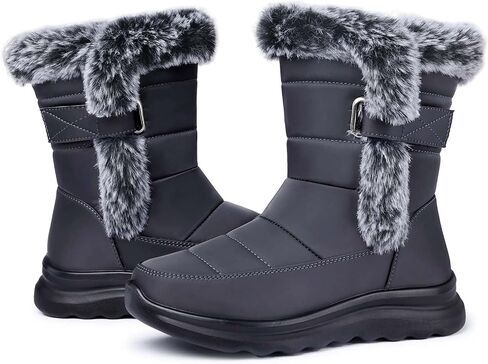 SHIBEVER Waterproof Winter Boots for Women: Snow Mid Calf Fur Lined Warm Women Boot Outdoor Resistant Booties in Saudi Arabia