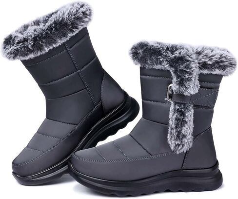 SHIBEVER Waterproof Winter Boots for Women: Snow Mid Calf Fur Lined Warm Women Boot Outdoor Resistant Booties in Saudi Arabia