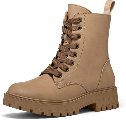 mysoft Women's Combat Boots Lace-Up Platform Ankle Booties Chunky Low Heel Side Zipper Shoes in Saudi Arabia