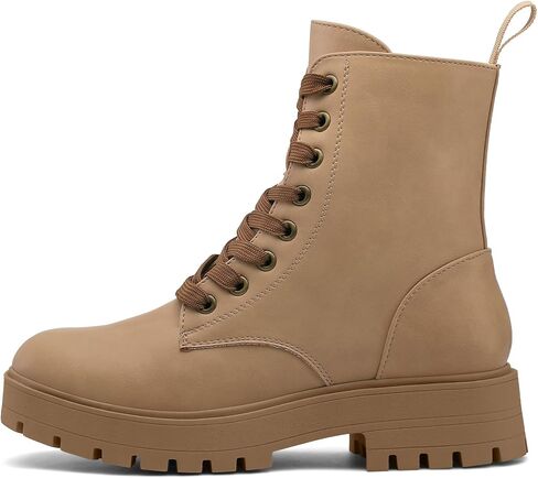 mysoft Women's Combat Boots Lace-Up Platform Ankle Booties Chunky Low Heel Side Zipper Shoes in Saudi Arabia