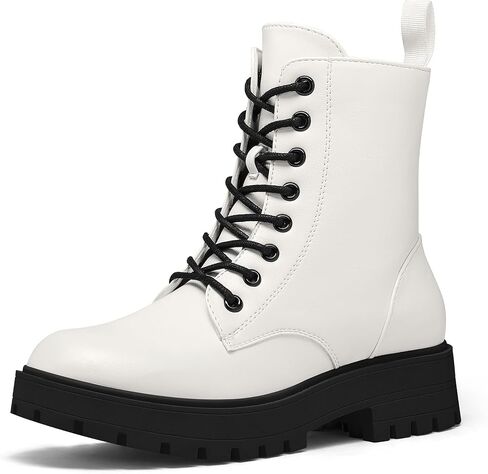 mysoft Women's Combat Boots Lace-Up Platform Ankle Booties Chunky Low Heel Side Zipper Shoes in Saudi Arabia