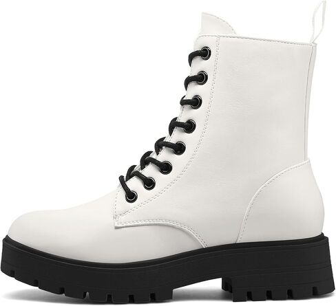 mysoft Women's Combat Boots Lace-Up Platform Ankle Booties Chunky Low Heel Side Zipper Shoes in Saudi Arabia