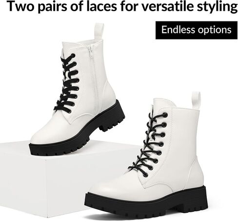 mysoft Women's Combat Boots Lace-Up Platform Ankle Booties Chunky Low Heel Side Zipper Shoes in Saudi Arabia