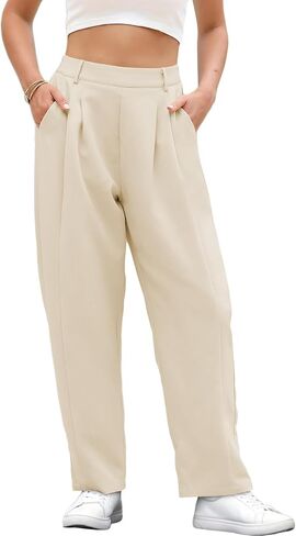 EVALESS Womens Wide Leg Barrel Pants Elastic High Waisted Side Pocket Palazzo Trousers Business Work Casual Pants in Saudi Arabia