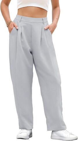 EVALESS Womens Wide Leg Barrel Pants Elastic High Waisted Side Pocket Palazzo Trousers Business Work Casual Pants in Saudi Arabia