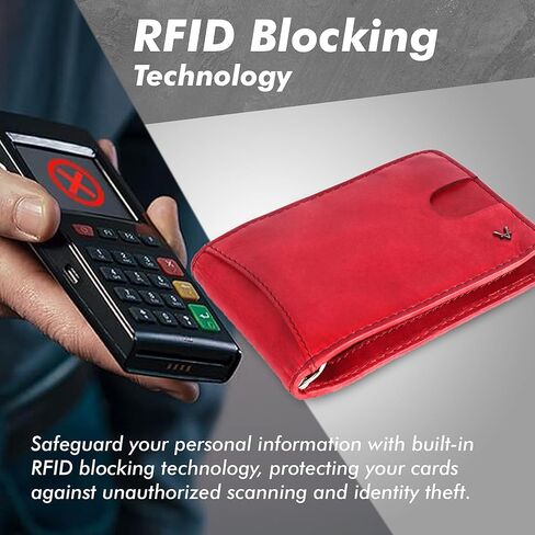Unisex Genuine Leather RFID-Blocking Card Holder: Sleek Design for Style, Functionality & Ultimate Security (Red) in Kuwait