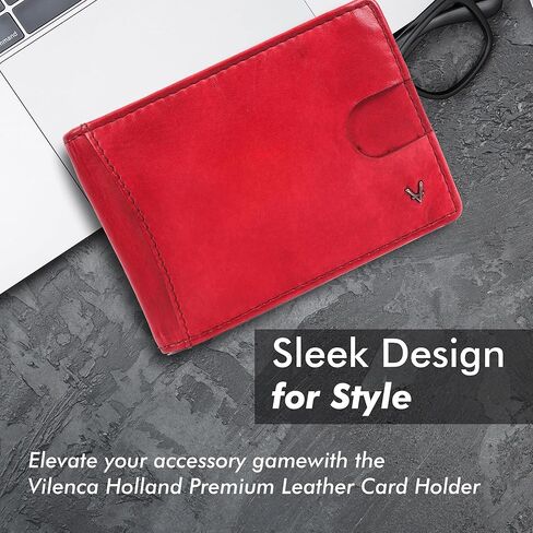 Unisex Genuine Leather RFID-Blocking Card Holder: Sleek Design for Style, Functionality & Ultimate Security (Red) in Kuwait