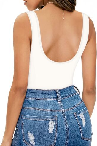 MANGOPOP Women's Tank Tops Body Suits Sexy Backless Round Neck Sleeveless Bodysuits for Women in Saudi Arabia