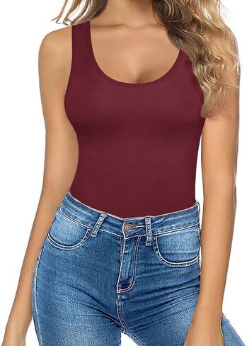 MANGOPOP Women's Tank Tops Body Suits Sexy Backless Round Neck Sleeveless Bodysuits for Women in Saudi Arabia