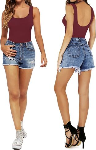 MANGOPOP Women's Tank Tops Body Suits Sexy Backless Round Neck Sleeveless Bodysuits for Women in Saudi Arabia