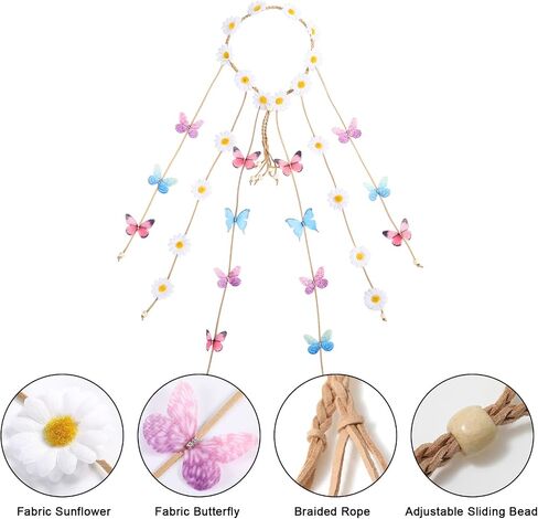 AWAYTR Sunflower Headband Women Hippie Headwear Bohomia Feather Rope Crown Headdres for girls in Saudi Arabia