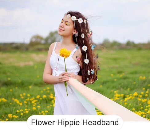 AWAYTR Sunflower Headband Women Hippie Headwear Bohomia Feather Rope Crown Headdres for girls in Saudi Arabia