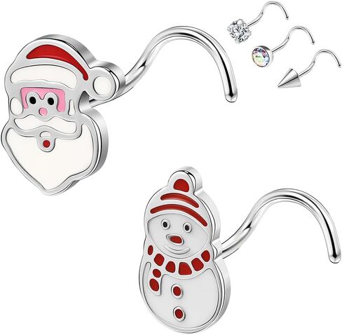 20G Nose Studs, Christmas Elements Nose Ring Studs L-Shaped, 316L Stainless Steel Nose Piercing Jewelry, Nostril Daith Tragus Piercing Jewelry for Women and Men in Kuwait