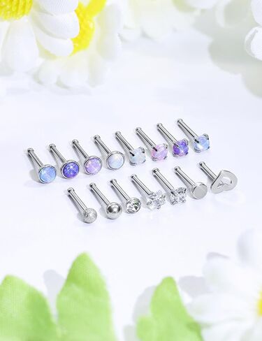 أوبال الأنف خواتم ترصيع 20G 18G الجراحية الصلب الأنف مسمار الأنف ثقب المجوهرات أعلى تشيكوسلوفاكيا 1.5 مم 2 مم 2.5 مم 3 مم مستقيم L المسمار الأنف الدائري مسمار القلب ثقب الأنف مجوهرات للنساء الرجال in Kuwait