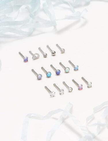 أوبال الأنف خواتم ترصيع 20G 18G الجراحية الصلب الأنف مسمار الأنف ثقب المجوهرات أعلى تشيكوسلوفاكيا 1.5 مم 2 مم 2.5 مم 3 مم مستقيم L المسمار الأنف الدائري مسمار القلب ثقب الأنف مجوهرات للنساء الرجال in Kuwait